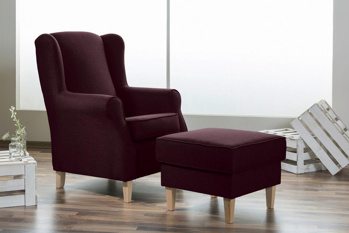 Ohrensessel Lorris - Buchefarben/Dunkelrot, Design, Textil (77/103/86cm) - Max Winzer