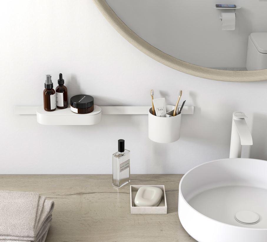 Bad-Accessoires 4-Tlg. Wallstoris MW Weiß - Weiß, Basics, Kunststoff (64,5/24,4/16,4cm) - Hansgrohe