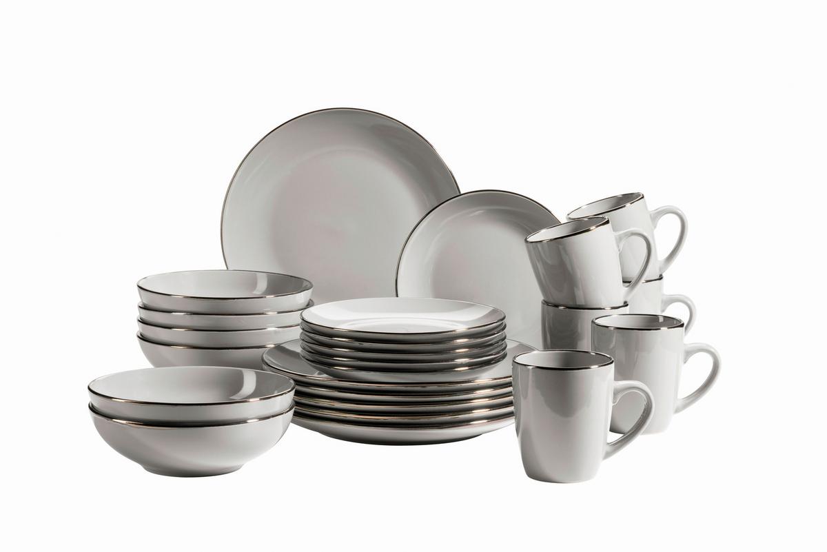 Kombiservice Metallic Rim 6 Personen Geschirr Set - Grau, Basics, Keramik (43/32,5/32cm) - Mäser