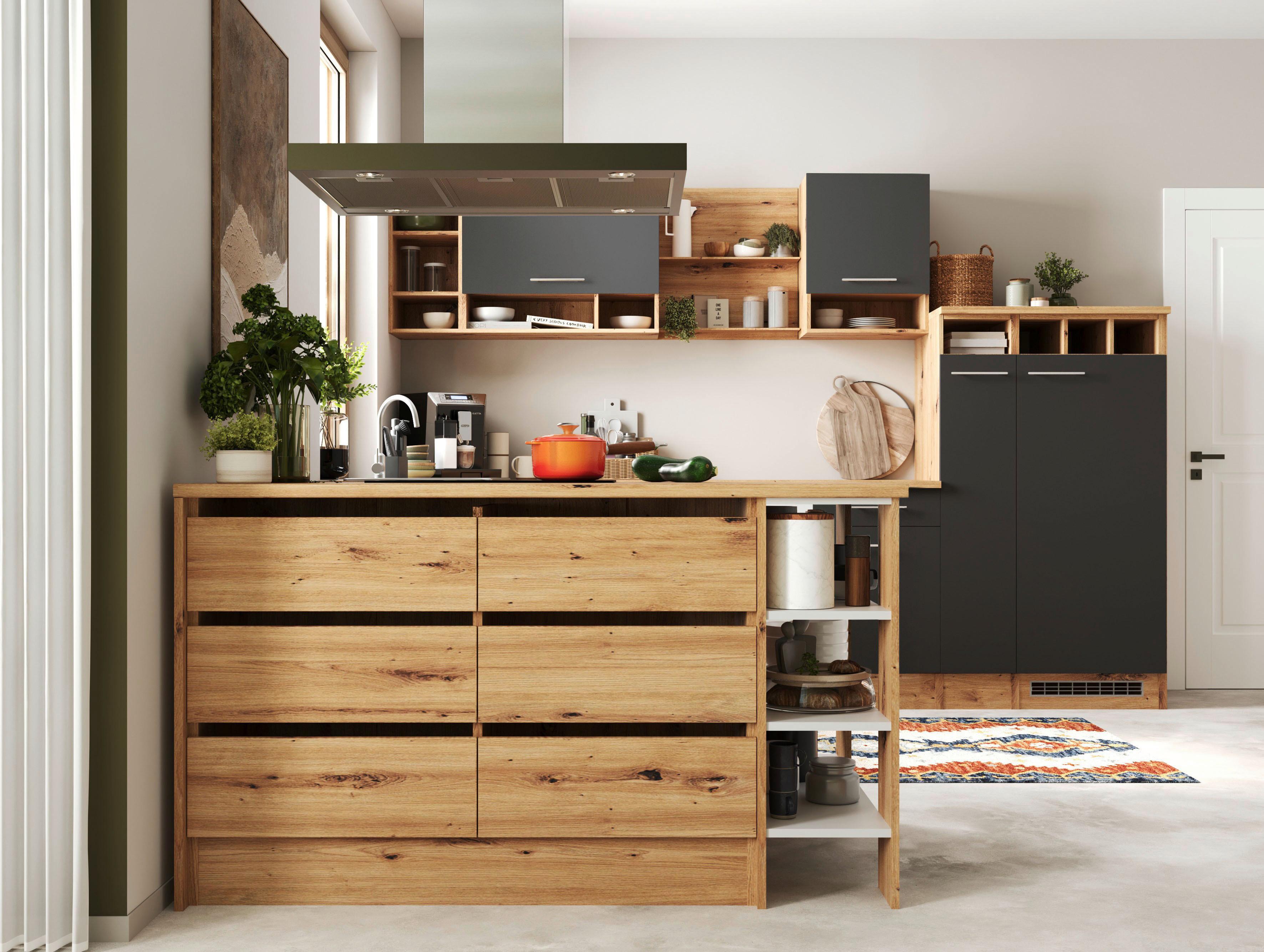 Küchenblock Hilde Inselküche 310 Cm - Wildeiche/Grau, Design, Holzwerkstoff (310-150cm) - Respekta