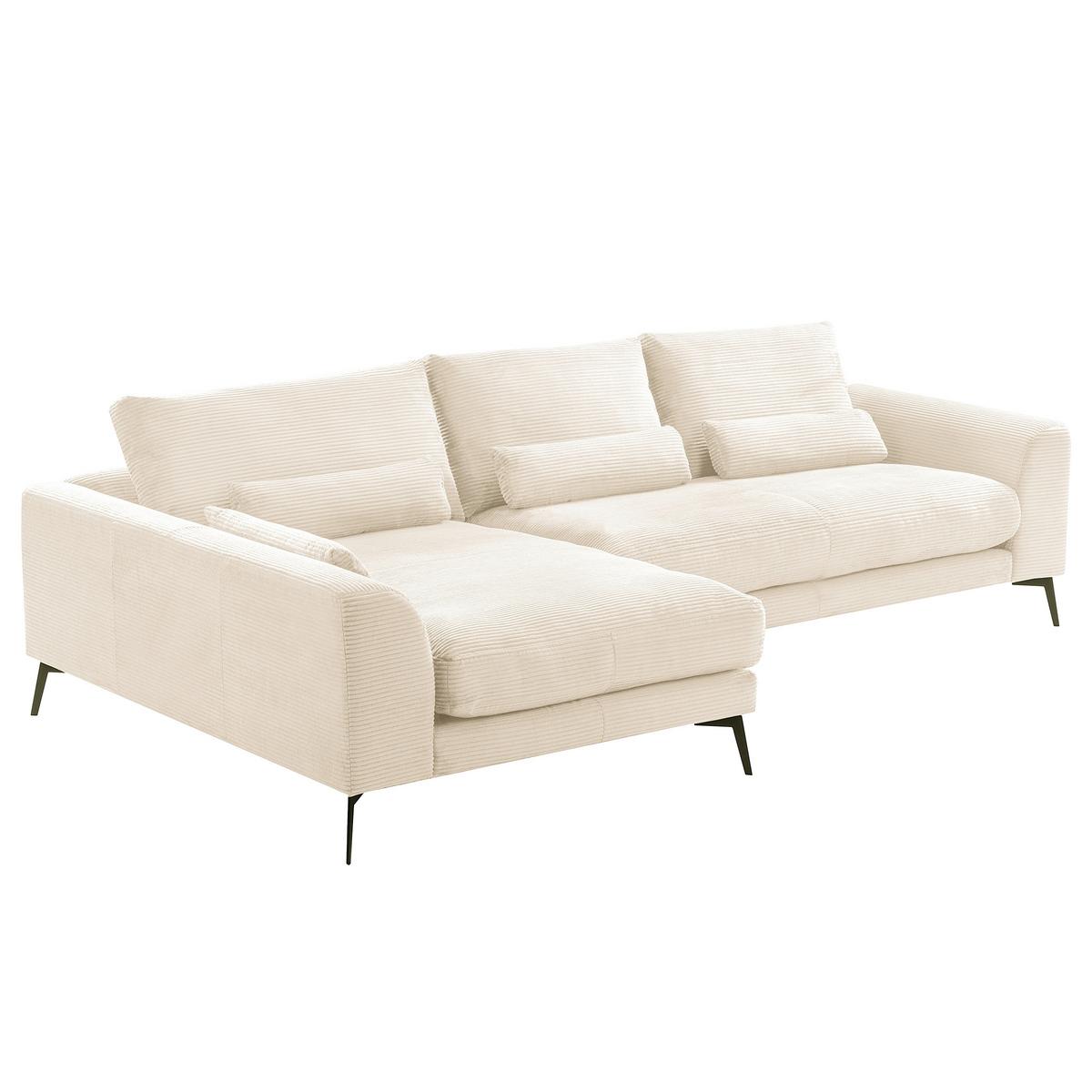 Ecksofa Berlin Creme Cord 172x313 cm - Creme/Schwarz, Design, Textil (172/313cm) - P & B