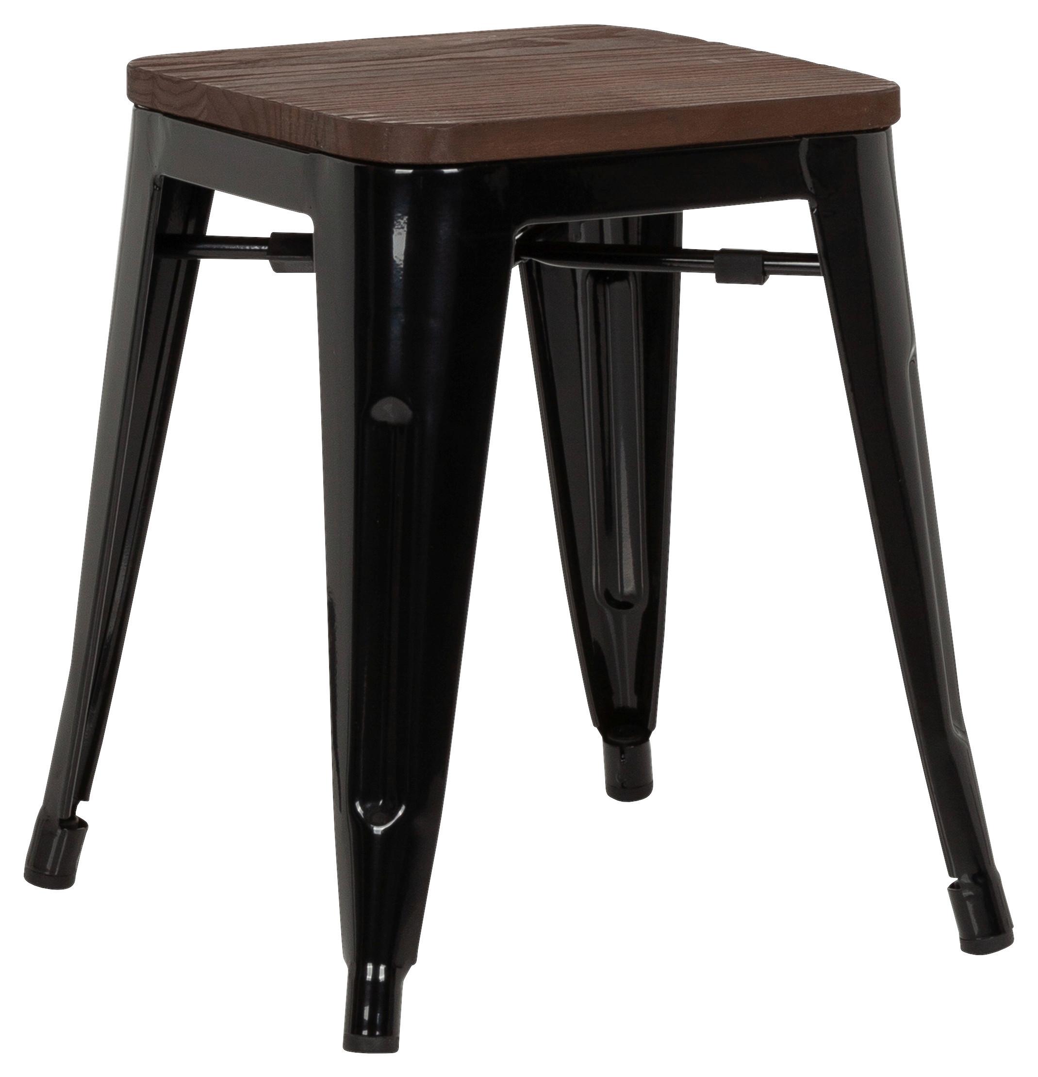 Hocker Vantaggio W Stahl/ Echtholz Schwarz/braun H: 46cm - Dunkelbraun/Schwarz, Basics, Holz/Metall (39/46/39cm) - MID.YOU