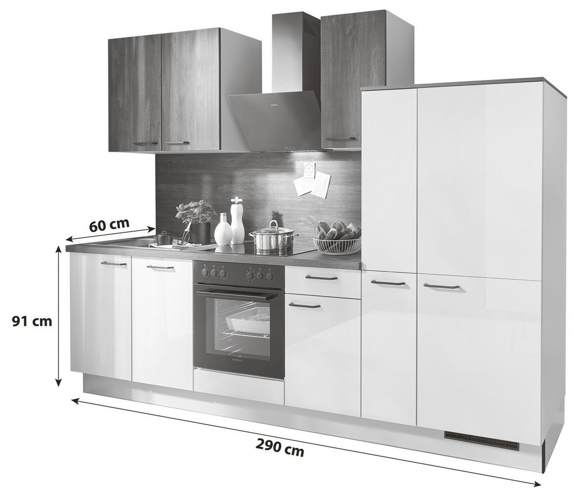 Küchenzeile mit Geräte 290 cm Grau - Eiche dunkel/Hellgrau, Basics, Holzwerkstoff (290cm) - Pino
