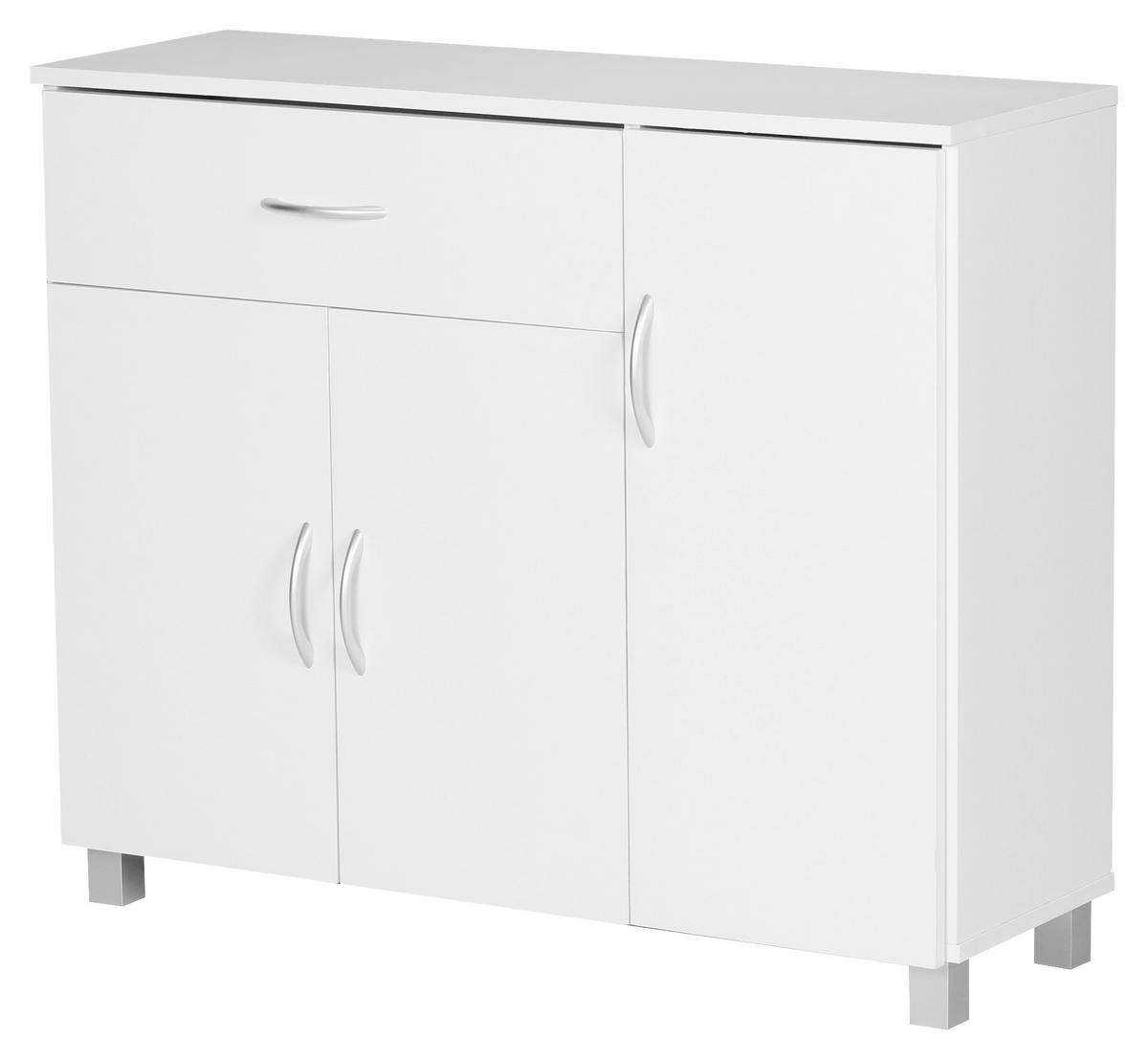 Komoda Jarry biela - sivá/hliníková, Konventionell, kompozitné drevo (90/75/30cm) - MID.YOU