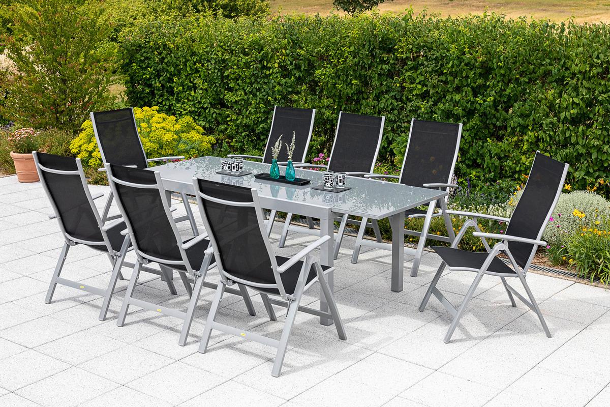 Gartenset Carrara - Silberfarben/Schwarz, MODERN, Textil/Metall - Gardenson