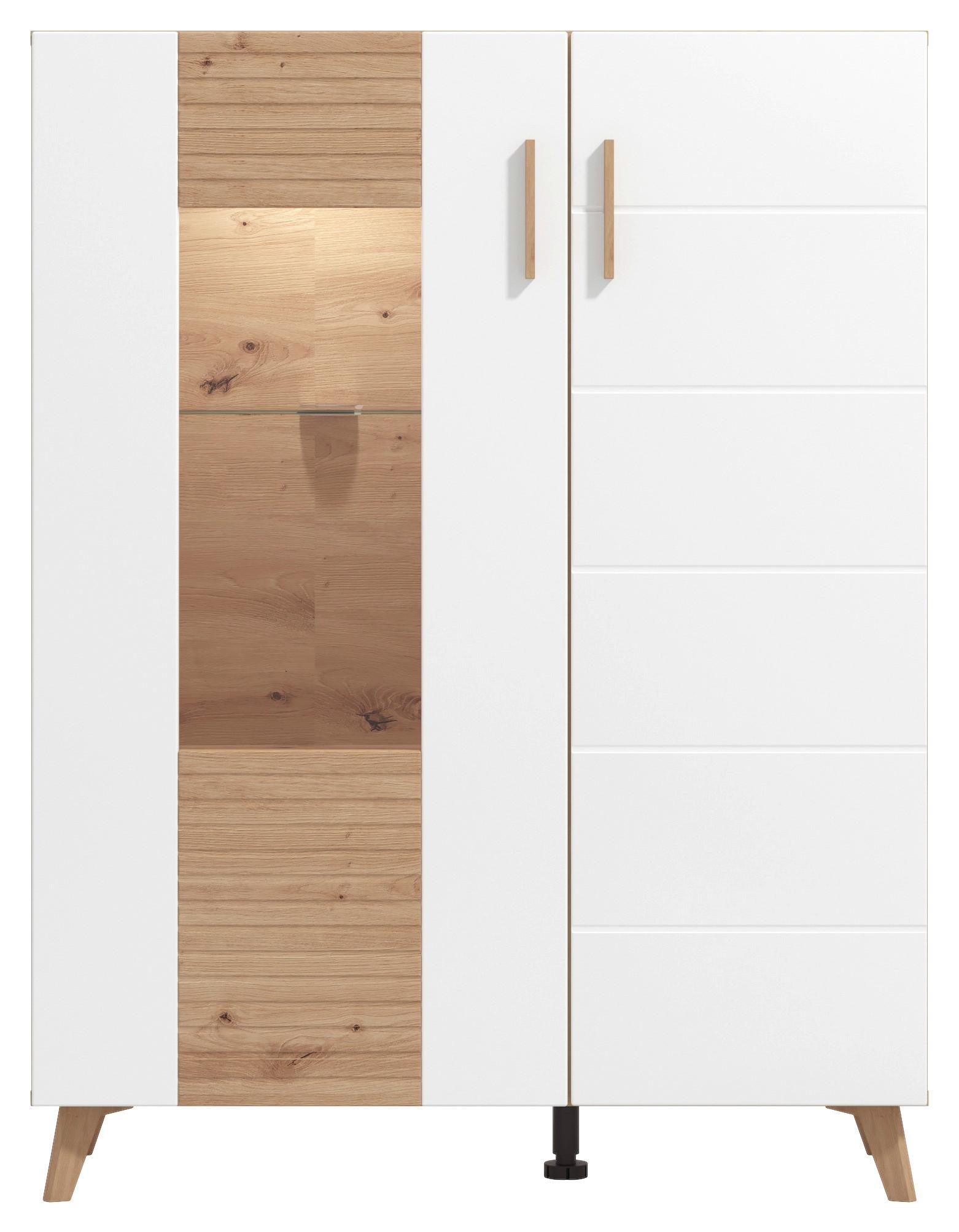 Vitrin Bretagne 2 Ajtó - tölgyfa színű/fehér, Modern, faalapú anyag (96/125,5/35cm)