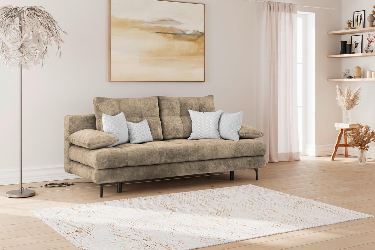 Schlafsofa Perla Hellbraun B: 203 cm - Hellbraun/Schwarz, KONVENTIONELL, Textil (203/94/96cm)