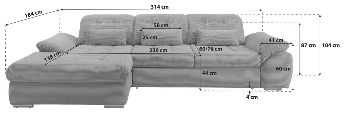 Ecksofa Mit Bettkasten Rigatti Blau S: 184x314 Cm - Schwarz/Hellblau, MODERN, Textil (184/314cm) - Livetastic