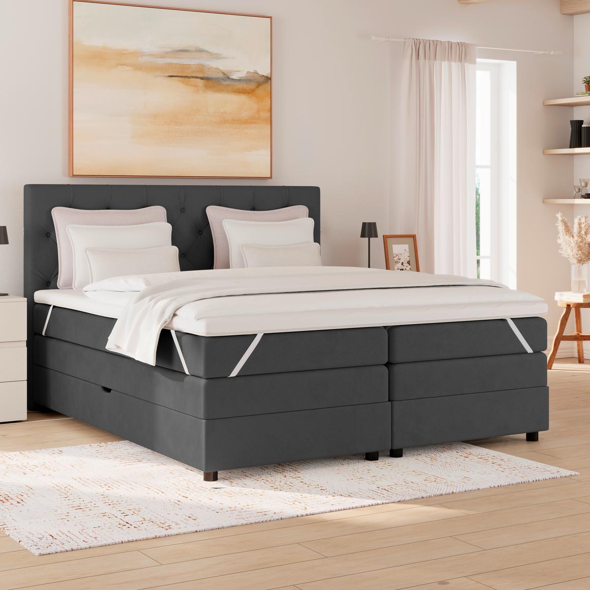 Boxspringbett Elio Graphitfarben 160x200 cm H4 - Schwarz/Graphitfarben, ROMANTIK / LANDHAUS, Textil (164/121/212cm) - James Wood