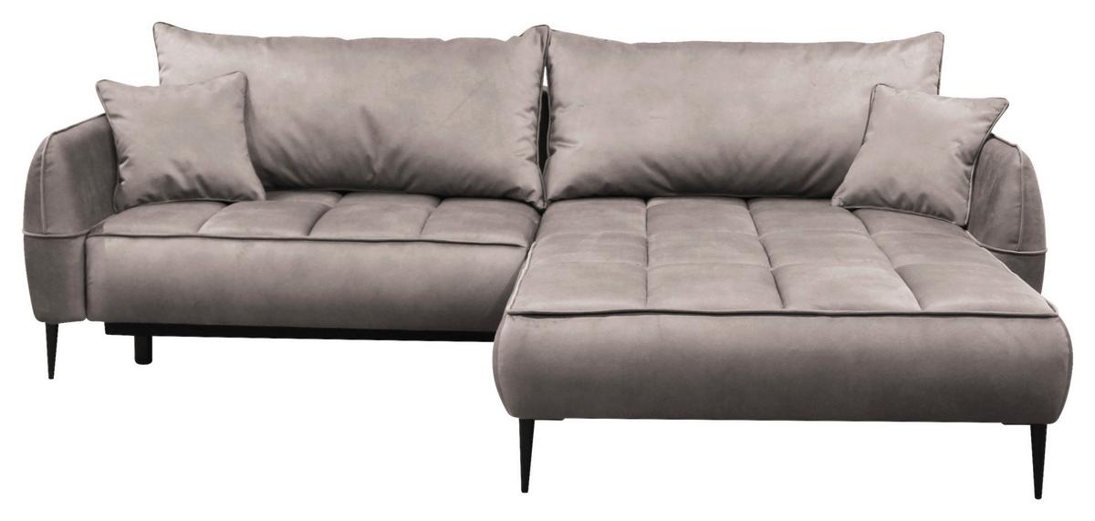 Ecksofa mit Bettkasten Letto 260x189 cm Velours Beige - Beige/Schwarz, Design, Textil (260/189cm) - MID.YOU