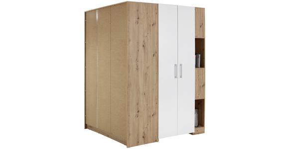 Eckschrank Begehbar mit Regal 150cm Box, Eiche Dekor/Weiß - Eichefarben/Weiß, MODERN, Holzwerkstoff (150/205/120cm) - Ondega