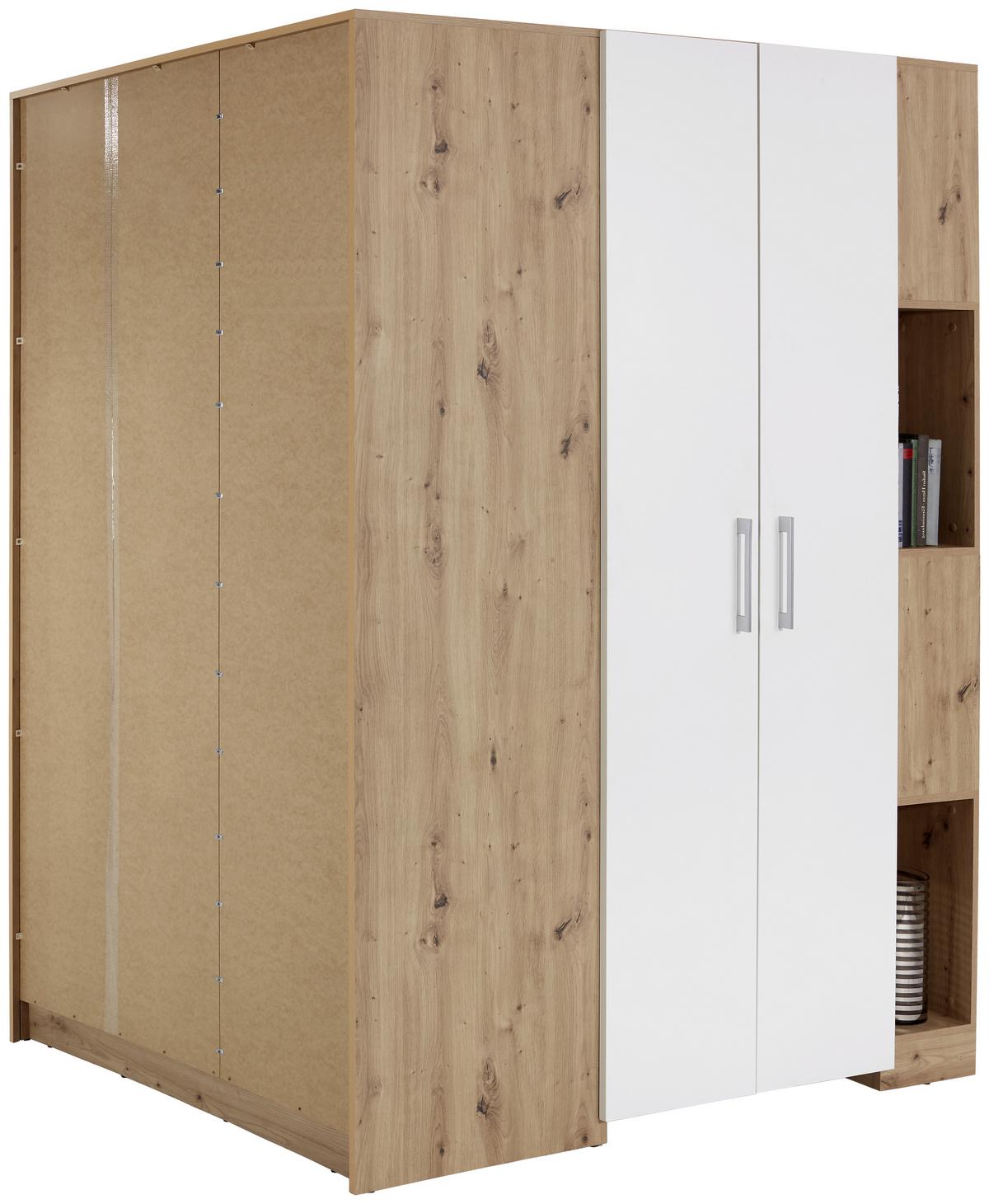 Eckschrank Begehbar Mit Regal 150cm Box, Eiche Dekor/weiß - Weiß/Eiche Artisan, MODERN, Holzwerkstoff (150/205/120cm) - Ondega