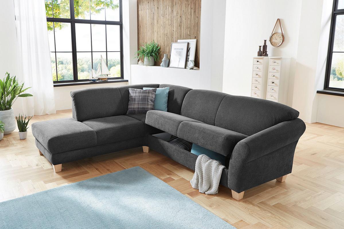 Ecksofa Gotland schwarz mit Bettkasten, 212x257 cm - Schwarz/Naturfarben, KONVENTIONELL, Textil (212/257cm) - Sit & More