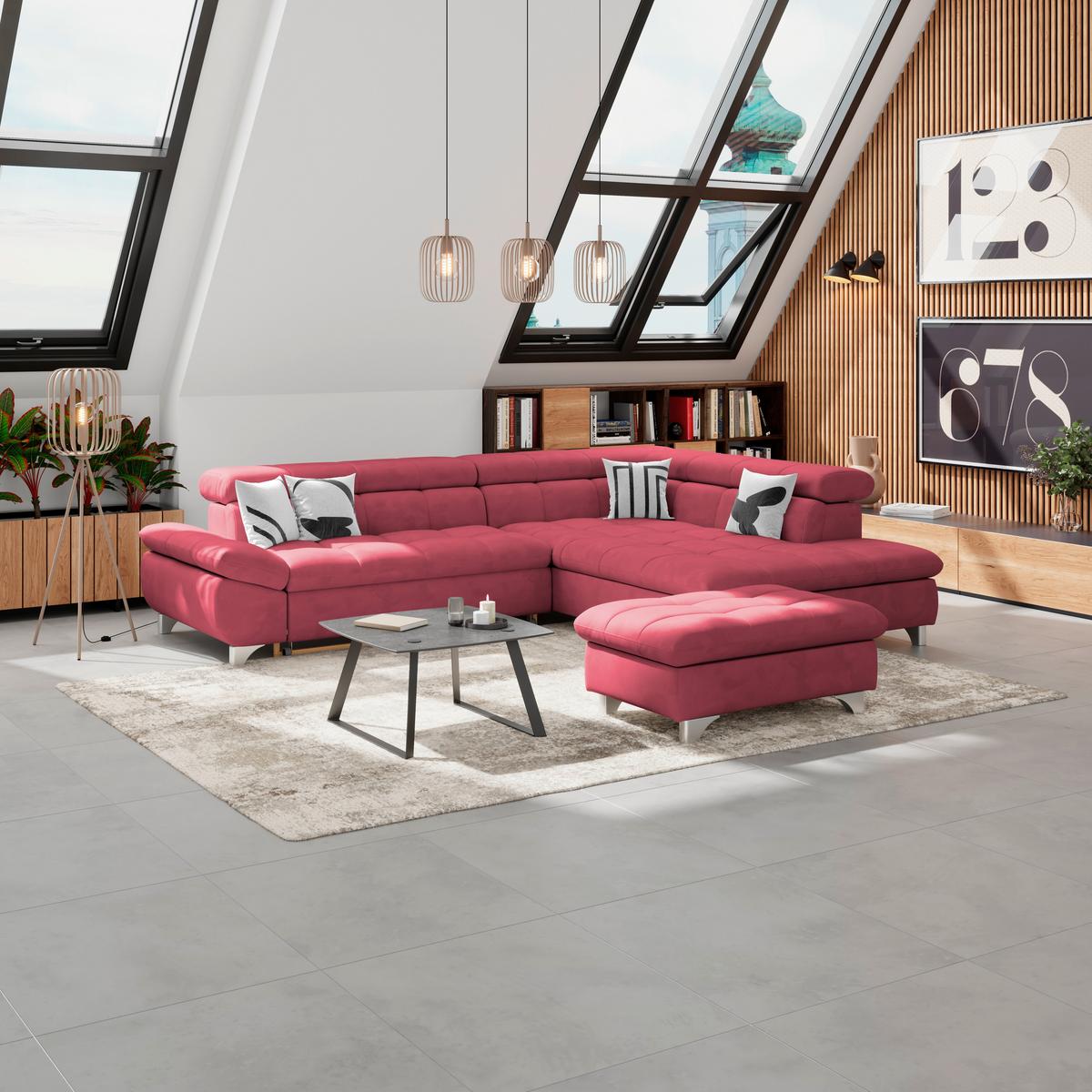 Hocker Gemini Rot, B: 108cm - Chromfarben/Rot, KONVENTIONELL, Textil (108/46/108cm)
