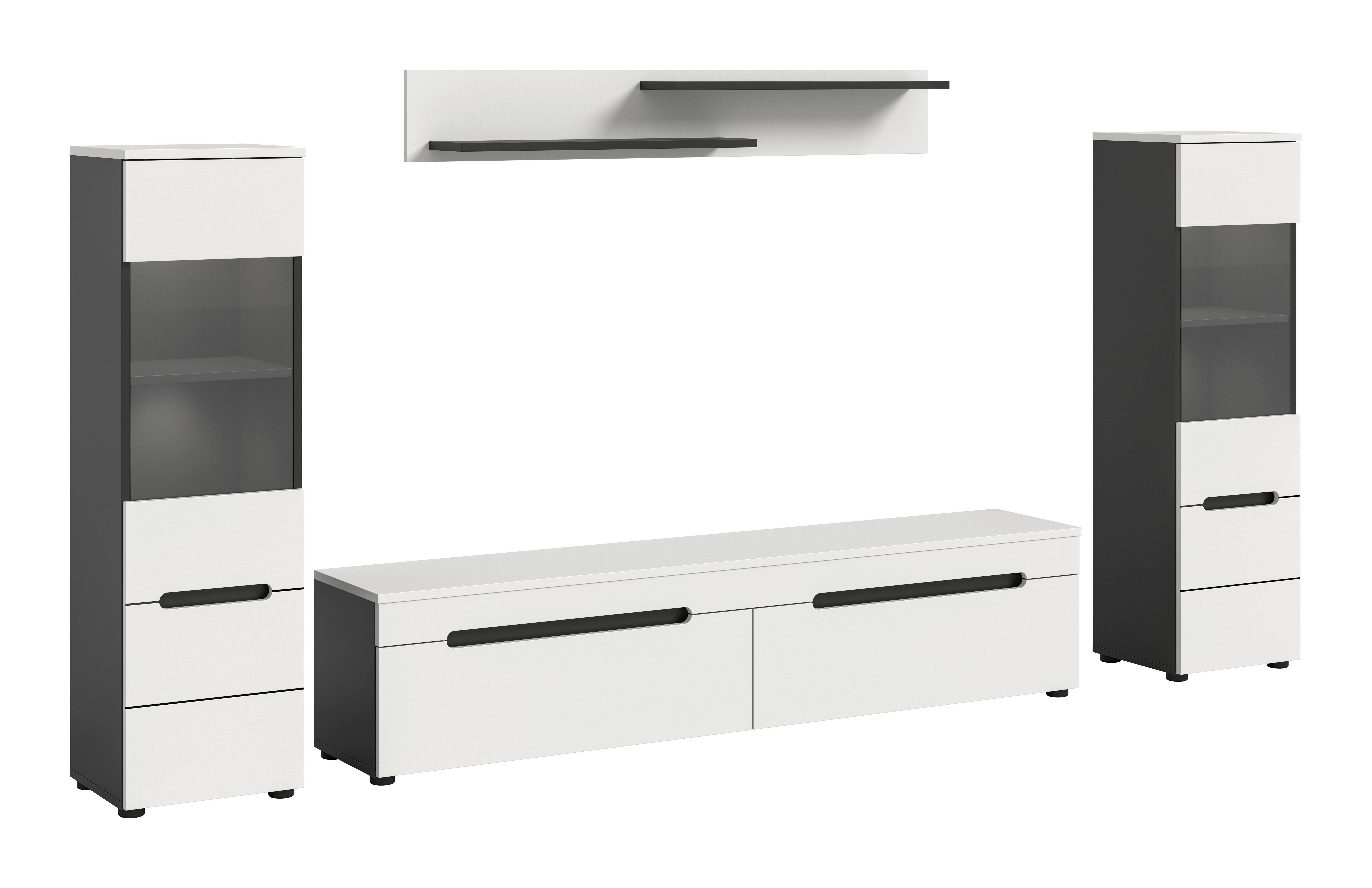 WOHNWAND Canu Weiß B: 272cm - Schwarz/Weiß, Design, Holzwerkstoff (272/141/33cm) - Livetastic