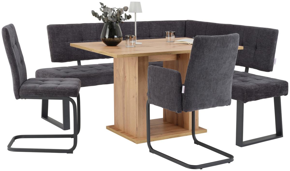 Eckbank Dunkelgrau Polyester Laslo 185x134 Cm - Dunkelgrau/Schwarz, MODERN, Textil/Metall (185/134cm) - MID.YOU