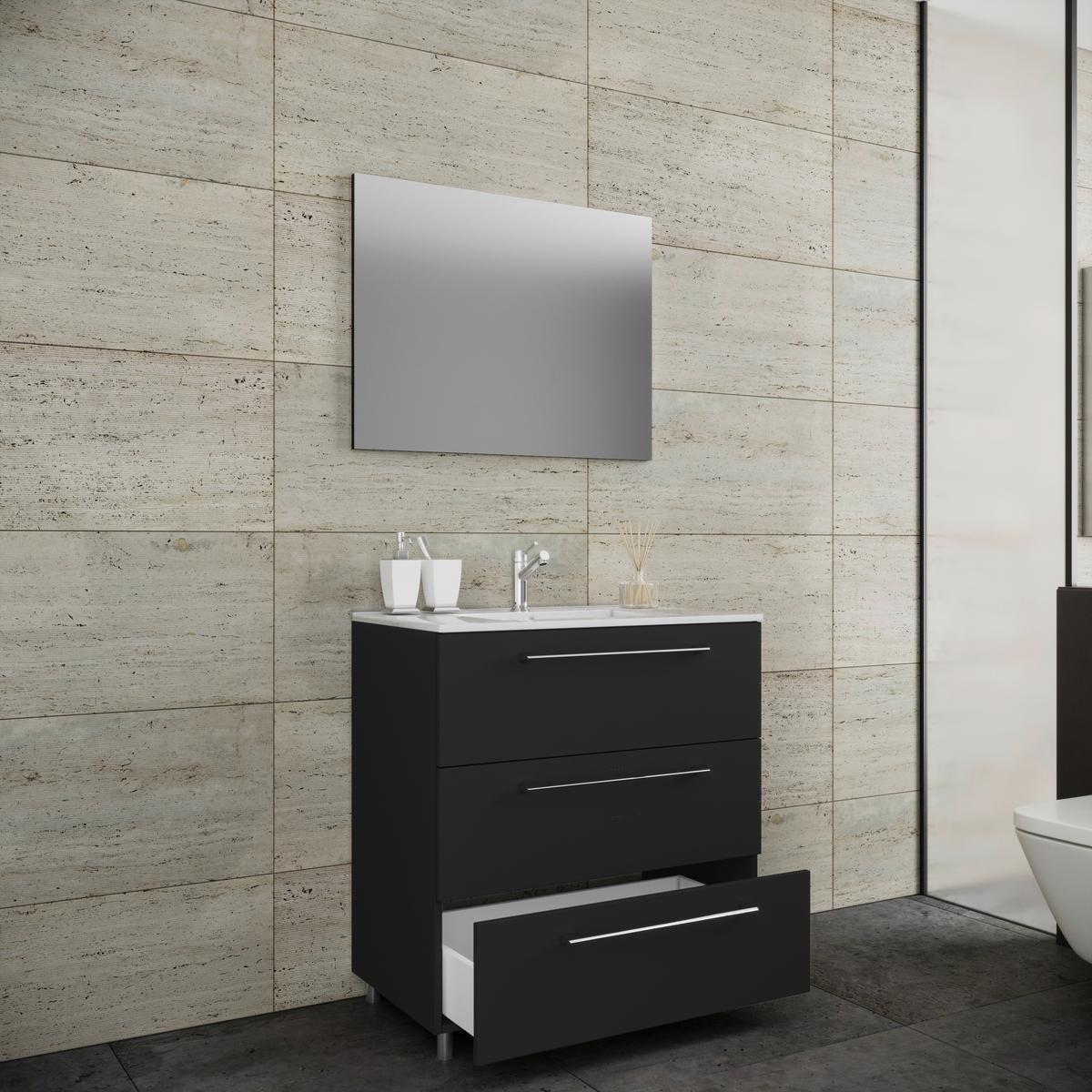 Badezimmer Schubo 3-Teilig Schwarz B: 60 cm - Alufarben/Schwarz, MODERN, Keramik/Holzwerkstoff (60cm) - MID.YOU