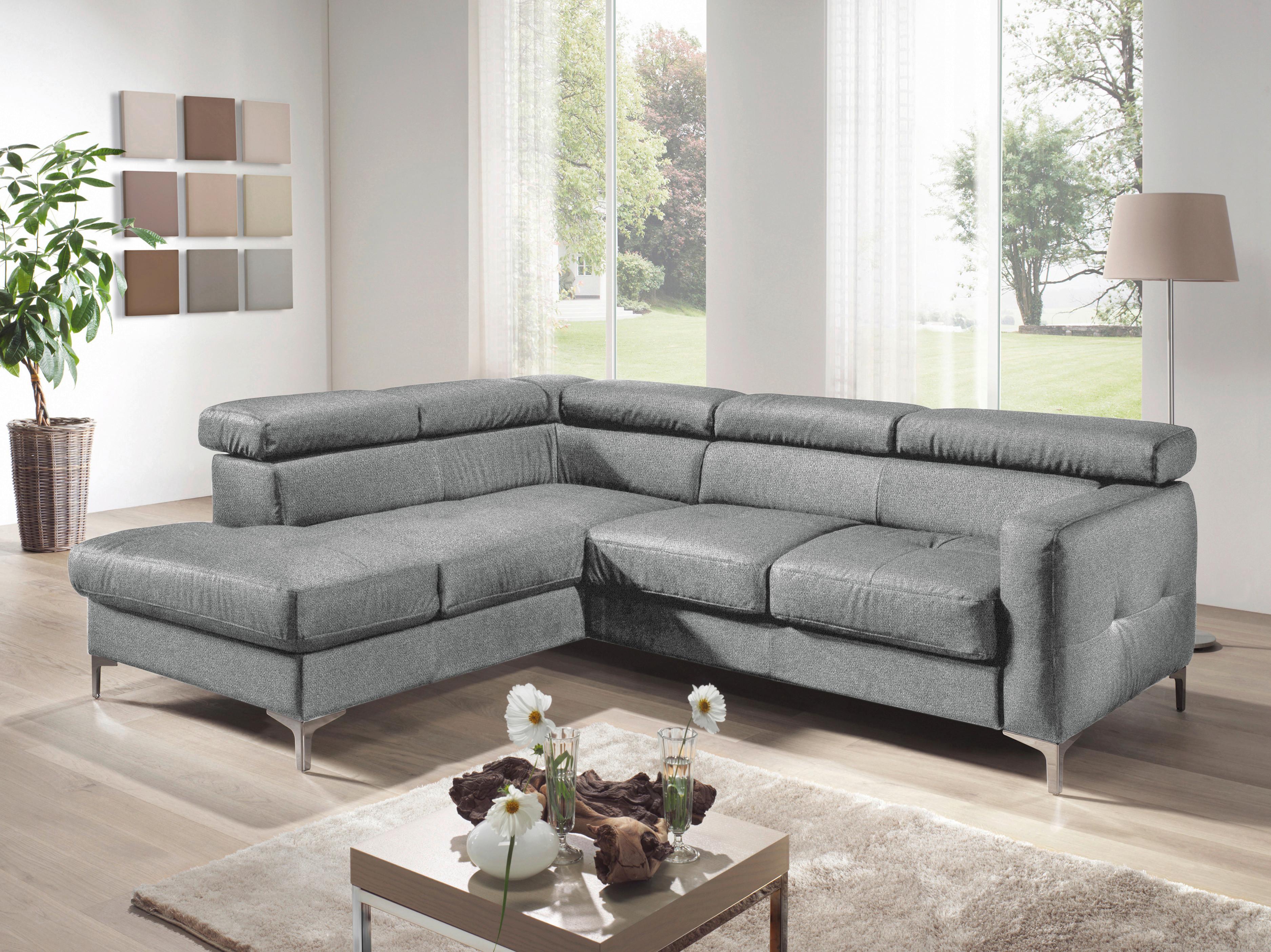 Ecksofa Sammy Grau - Chromfarben/Grau, Design, Textil (207/242cm) - Livetastic