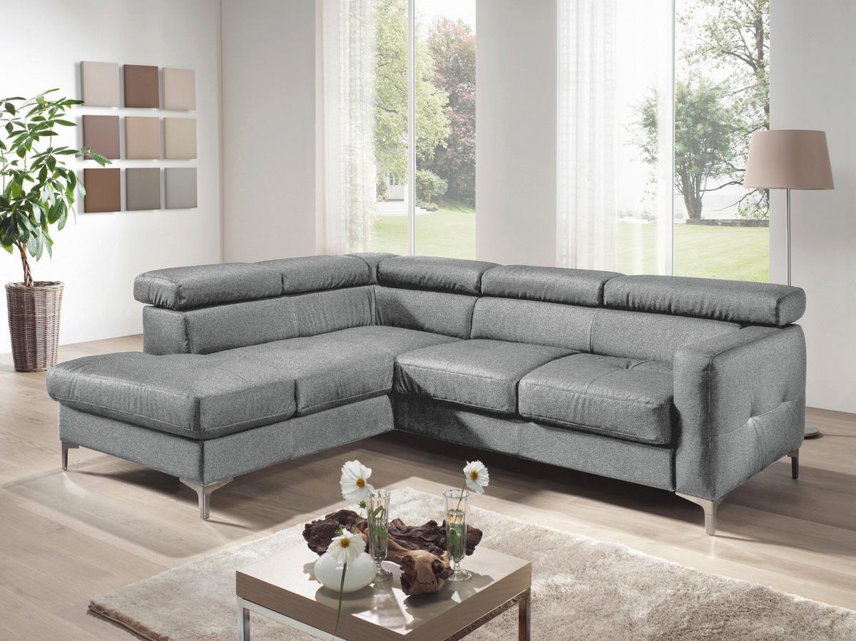 Ecksofa Sammy Grau - Chromfarben/Grau, Design, Textil (207/242cm) - Livetastic