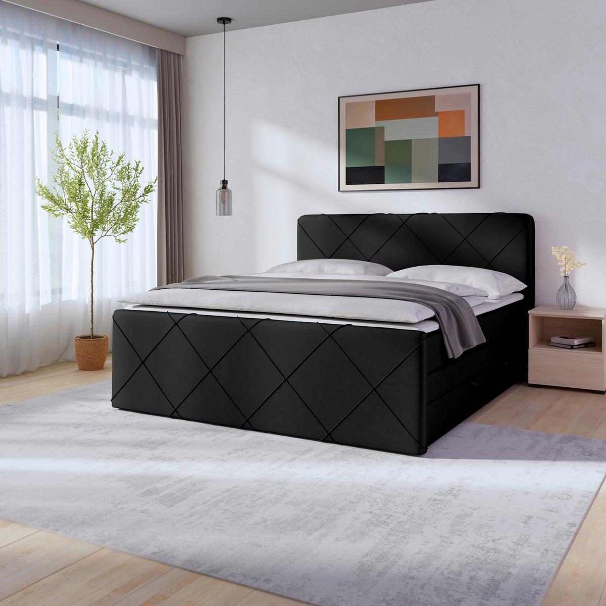 Boxspringbett mit Bettkasten Cordoba 180x200 cm Schwarz - Schwarz, MODERN, Holz/Textil (180/200cm) - MID.YOU