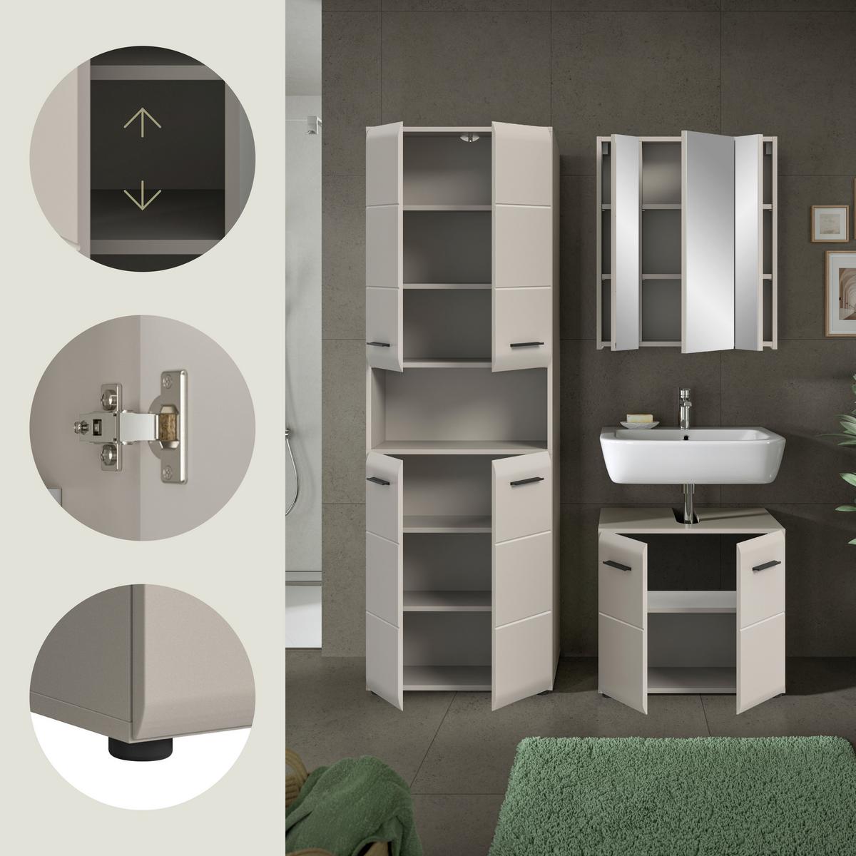 Badezimmer Ice Kaschmir B: 120cm - Kaschmir/Schwarz, Trend, Glas/Holzwerkstoff (120cm) - MID.YOU