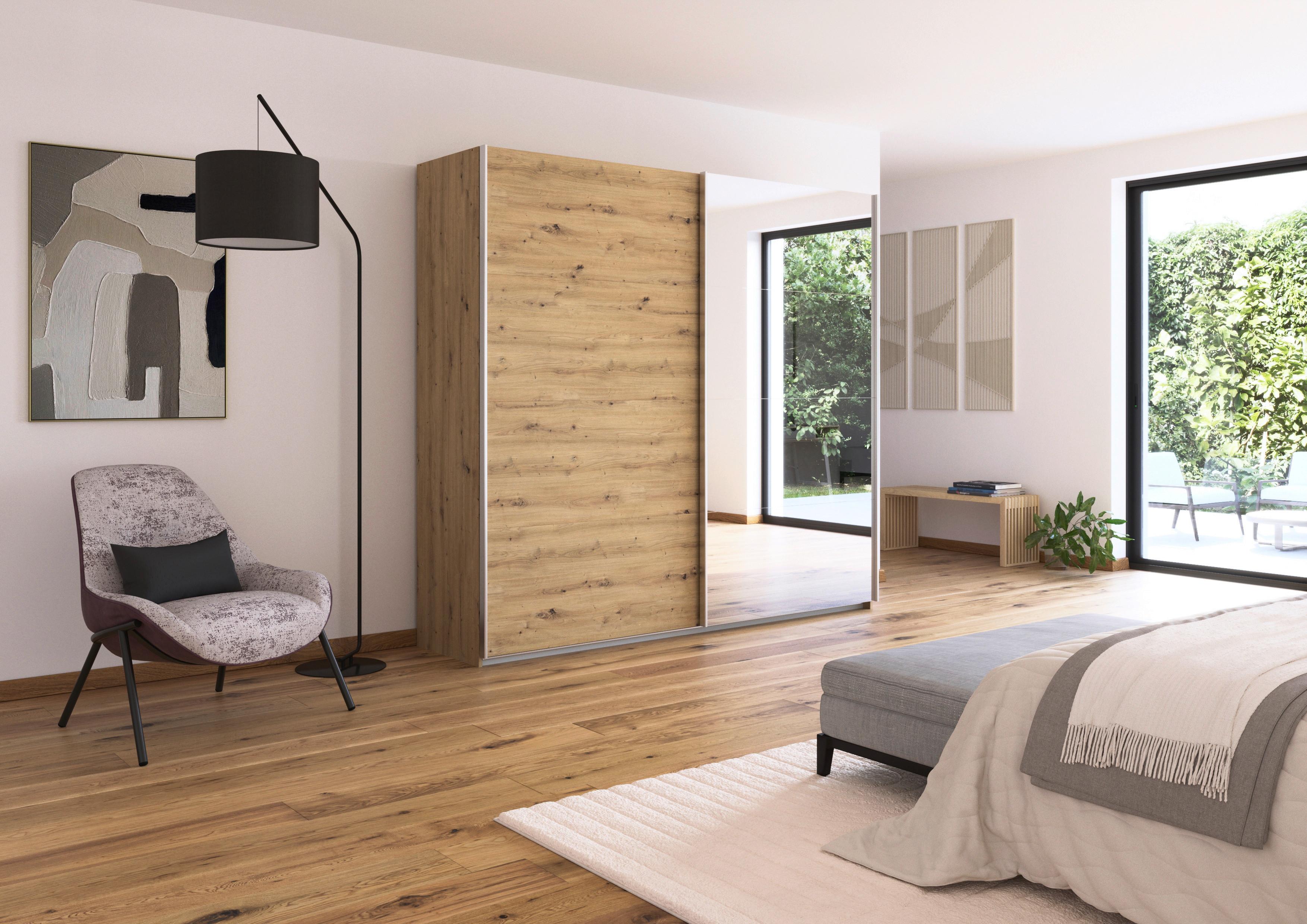 Schwebetürenschrank + Spiegel B: 315cm Feldkirch Eiche Dekor - Silberfarben/Eiche Artisan, MODERN, Holzwerkstoff (225/210/62cm)