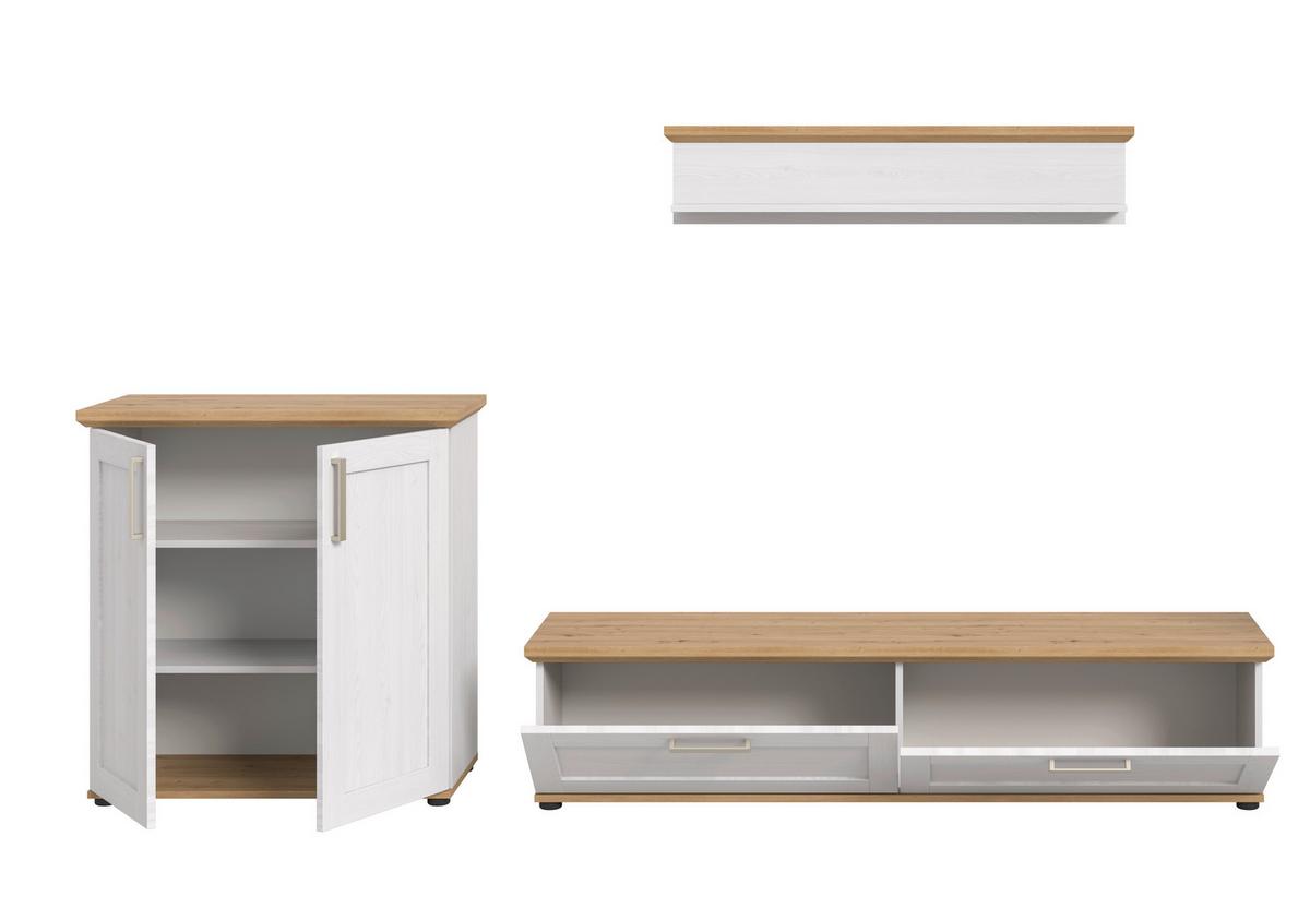 Wohnwand Verona Lärchefarben /Eiche Dekor B: 260cm - Lärchefarben/Schwarz, Design, Holzwerkstoff (260/151/40cm) - Livetastic