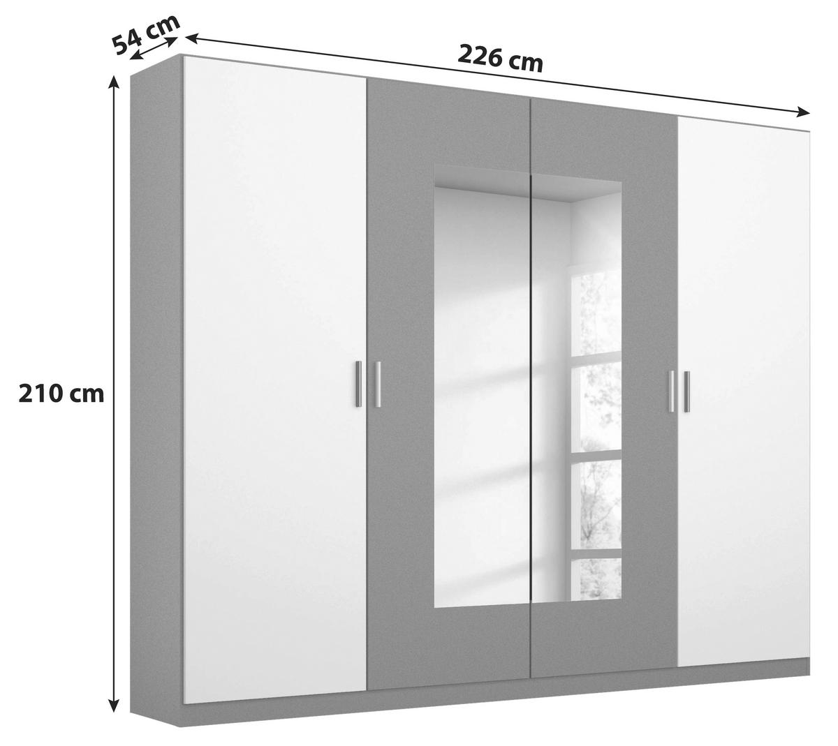 Skriňa s otočnými dverami Borneo š: 226cm sivá/biela - sivá/biela, Basics, kompozitné drevo/plast (226/210/54cm) - MID.YOU