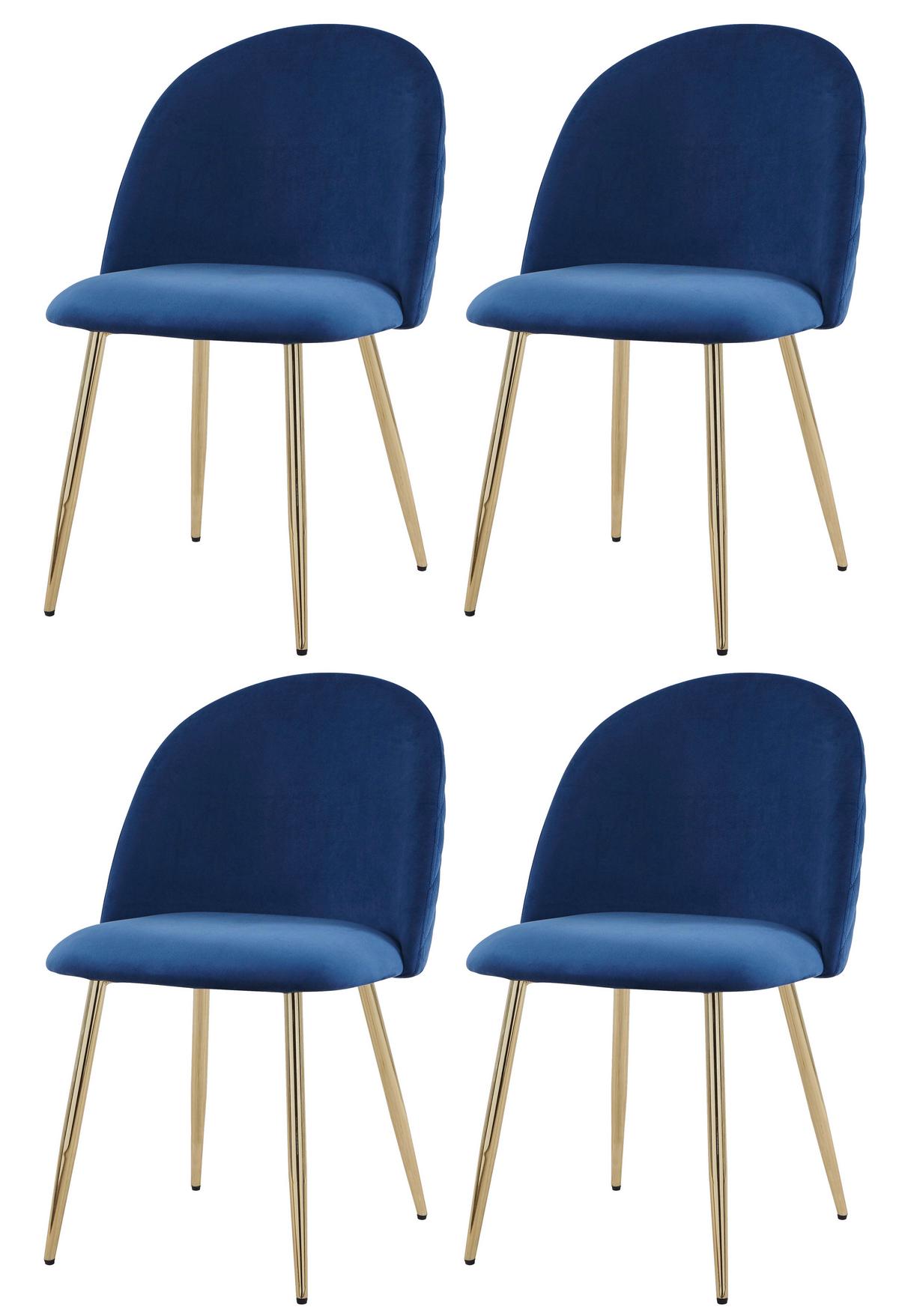 Polsterstuhl Artdeco Blau, Beine Gold - Blau/Goldfarben, MODERN, Textil/Metall (51/79/58cm) - MID.YOU