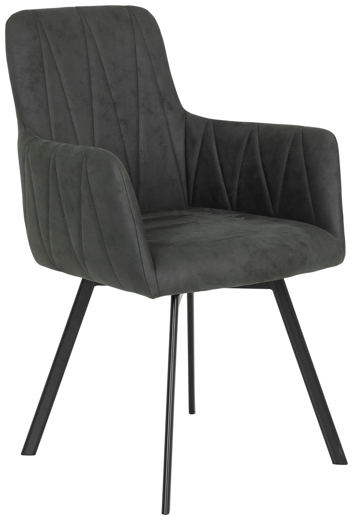 Armlehnstuhl Gesa S Anthrazit Gepolstert drehbar 2er-Set - Anthrazit/Schwarz, MODERN, Textil/Metall (58/88/63cm) - MID.YOU