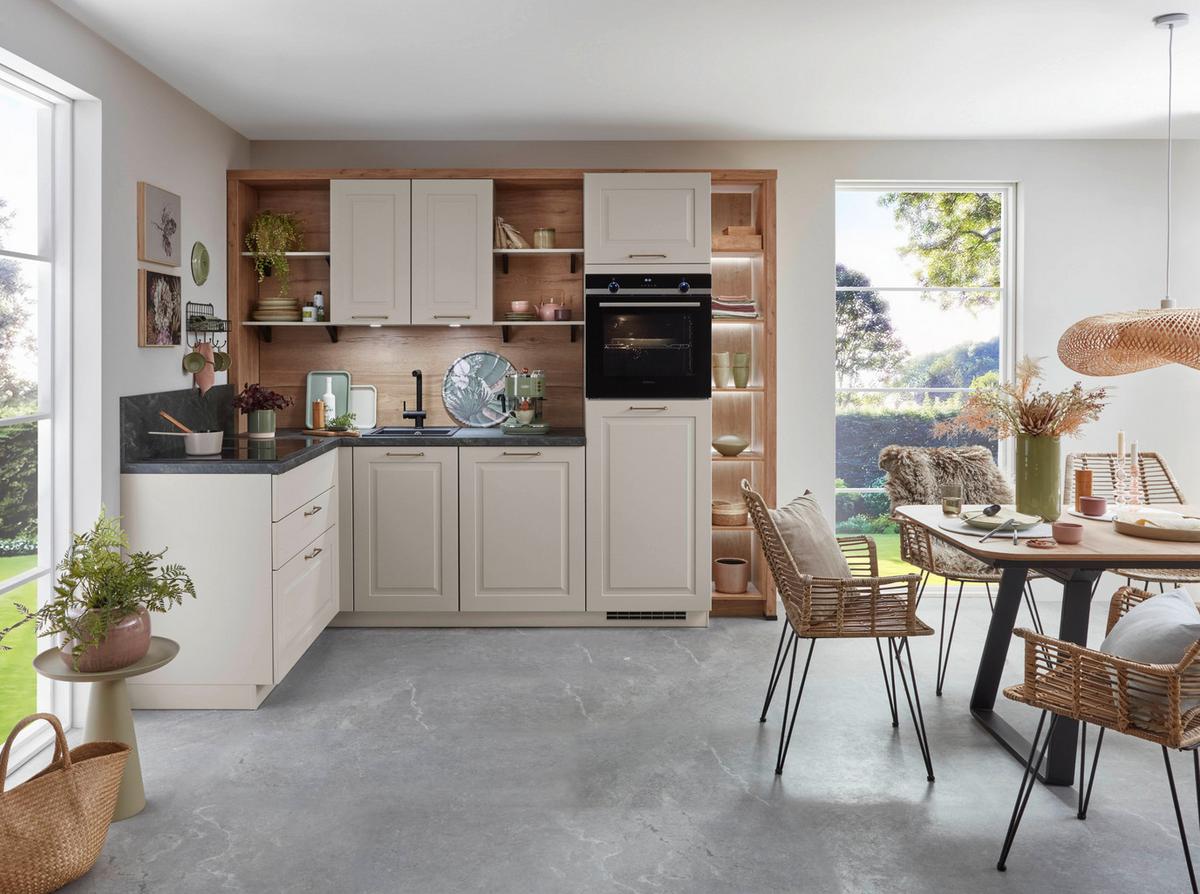 Eckküche Springfield - Sandfarben/Grasgrün, ROMANTIK / LANDHAUS, Holzwerkstoff (165/270cm) - Vertico