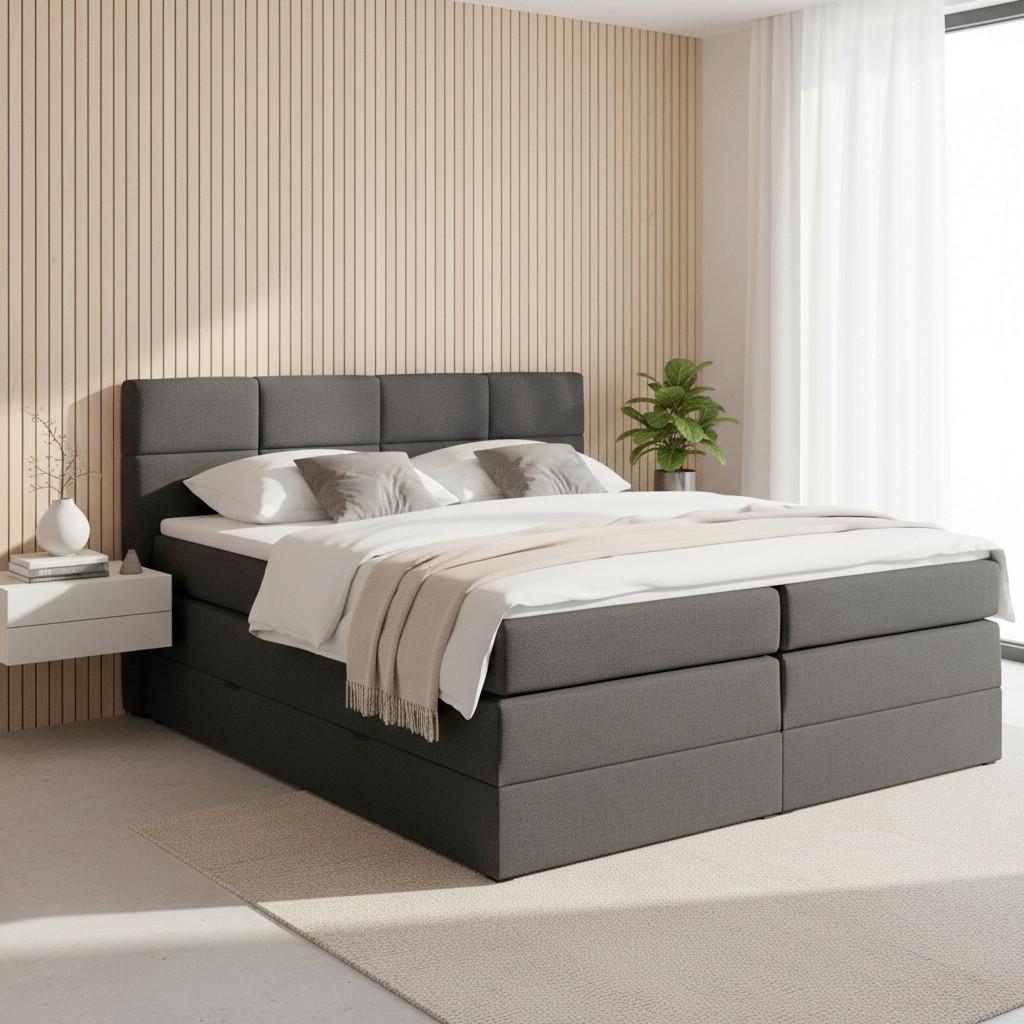 Čalúnená boxspring posteľ Greta, 180x200, tmavosivá - tmavosivá, Modern, drevo/kompozitné drevo (180/200cm) - Bessagi Home