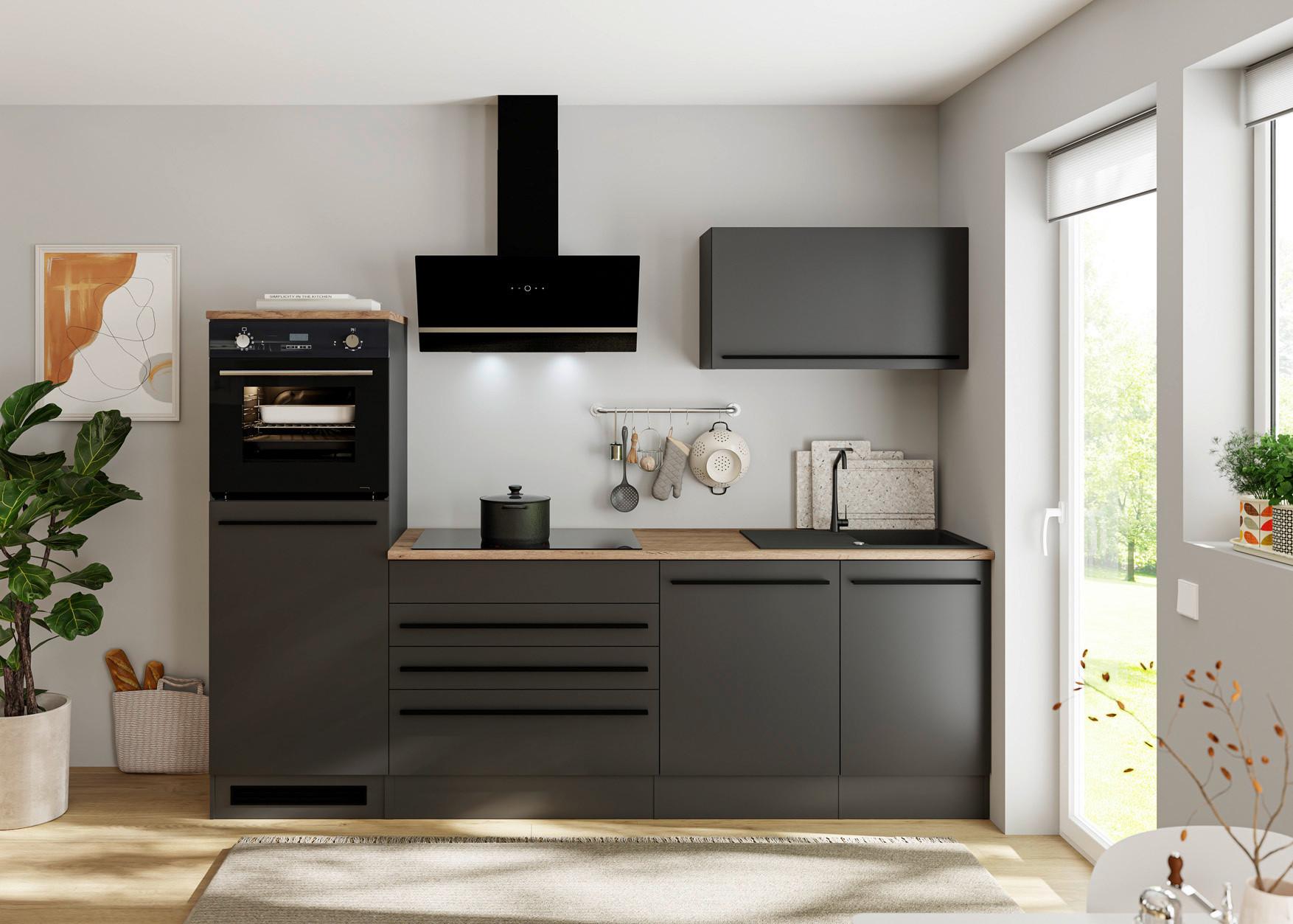 Küchenzeile Jazz 6 ohne Geräte 260 cm Schwarz - Eichefarben/Schwarz, KONVENTIONELL, Holzwerkstoff (260cm) - P & B