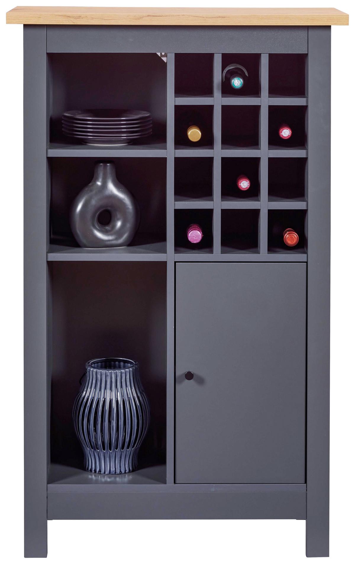 Weinschrank Nellina Anthrazit, Eiche Dekor B: 77cm - Anthrazit/Eiche Artisan, Design, Holzwerkstoff (77/124/33cm) - Livetastic