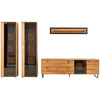 Wohnwand Assini 4-Teilig Wildeiche B: 359 cm - Wildeiche/Schwarz, Design, Glas/Holz (359/206/50cm) - MID.YOU