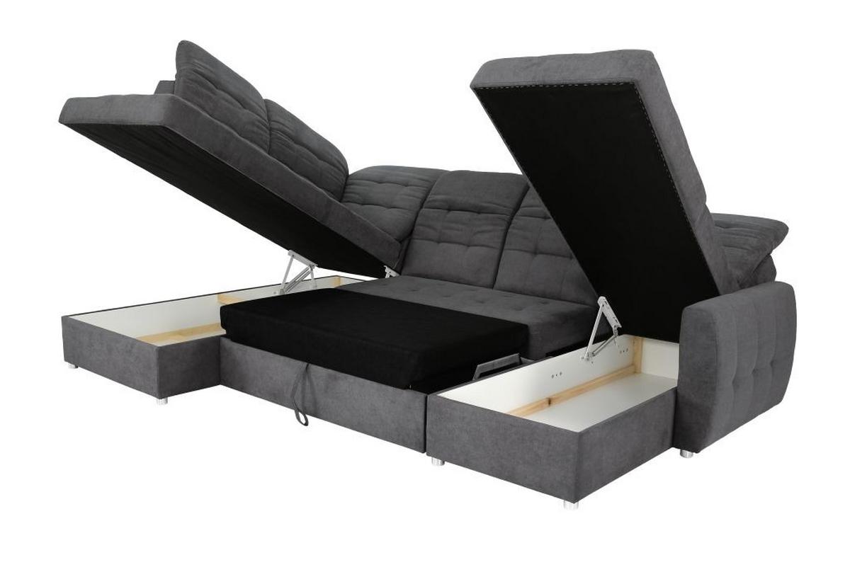 Rohová sedačka ATLAS U, levá, antracitová,úl.prostor,lůžko - barvy chromu/antracitová, Moderní, kov/dřevo (207/306/174cm)