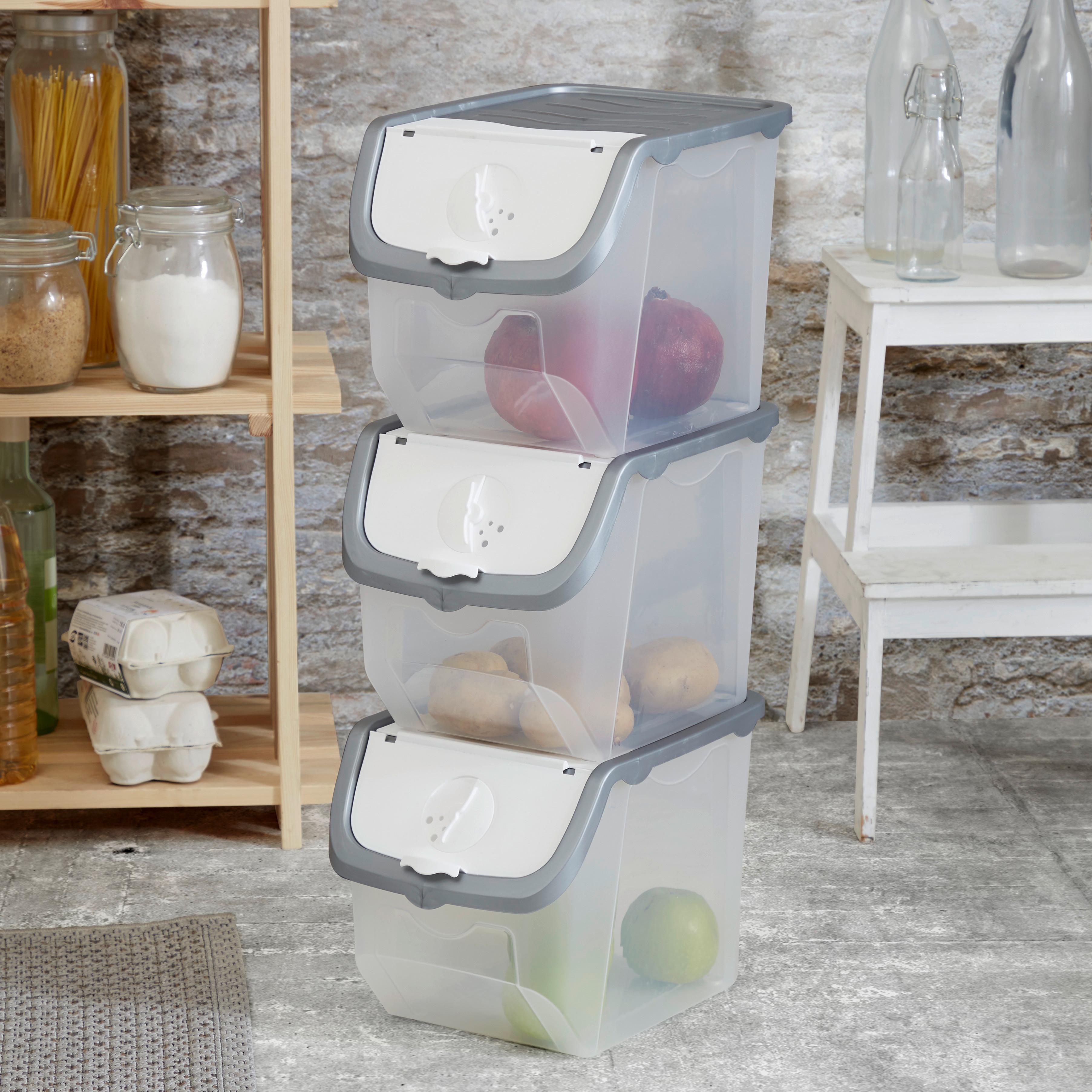 Aufbewahrungsbox Jan 23,5x23,5x32,5 cm - Klar/Grau, Kunststoff (23,5/23,5/32,5cm) - Homezone
