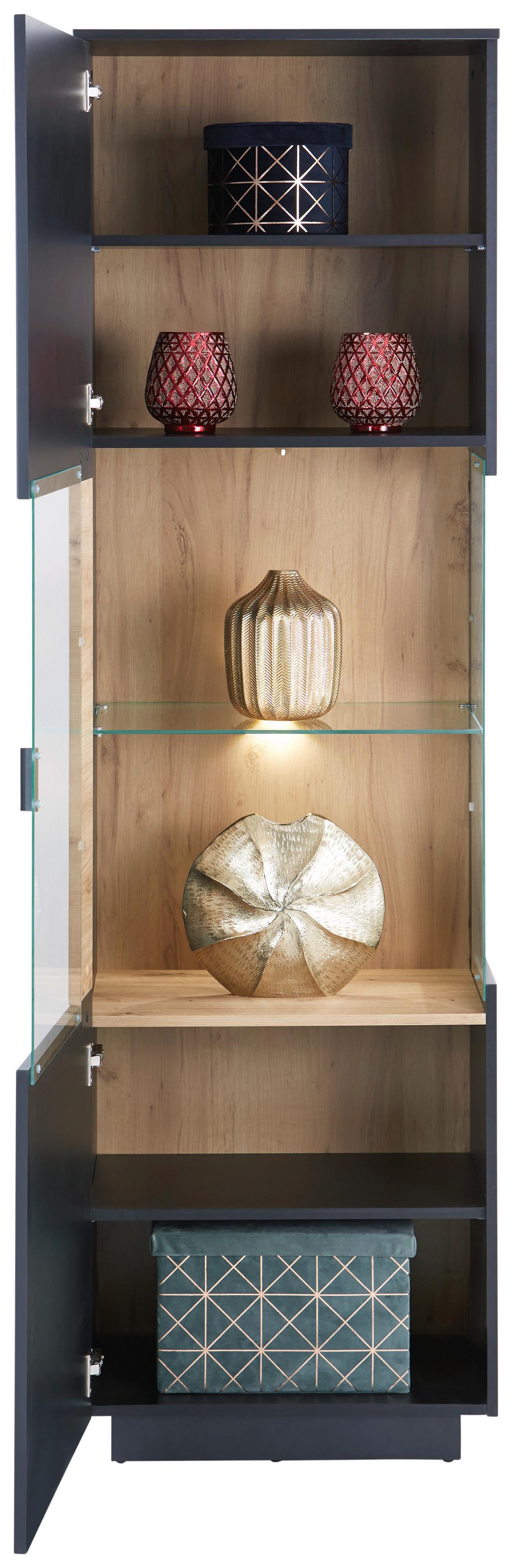 Vitrine Denver B: 60 Cm Grau/eiche Dekor - MODERN, Glas/Holzwerkstoff (60/209,5/41,6cm)