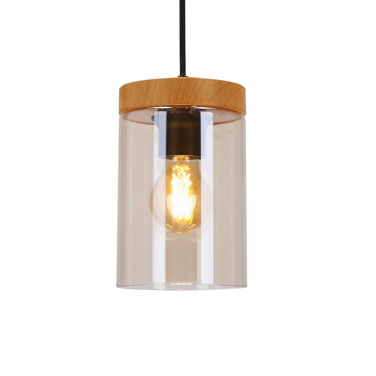Pendelleuchte 31-21984 Wels - Eichefarben/Schwarz, Natur, Glas/Metall (12/12/100cm)
