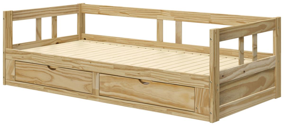 Ausziehbett Kiefer +lattenrost 90x200 cm Livio Natur - Naturfarben, MODERN, Holz/Holzwerkstoff (90/200cm) - MID.YOU