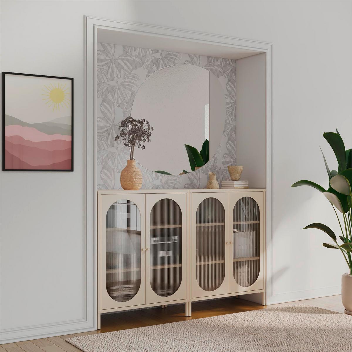 Highboard Luna Creme B: 80 cm - Creme, Design, Glas/Metall (80/102/40cm) - MID.YOU