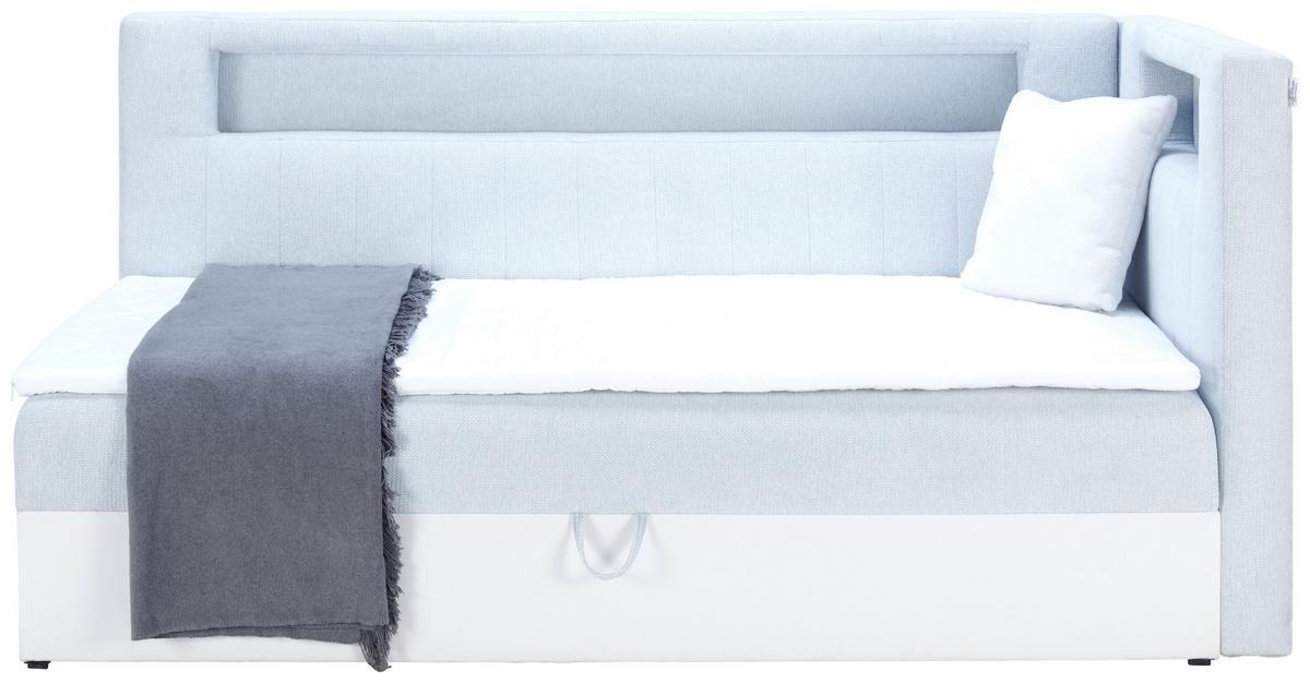 Polsterbett mit Bettkasten 90x200 cm Weiß / Hellblau - Schwarz/Weiß, MODERN, Leder/Textil (90/200cm) - Ondega