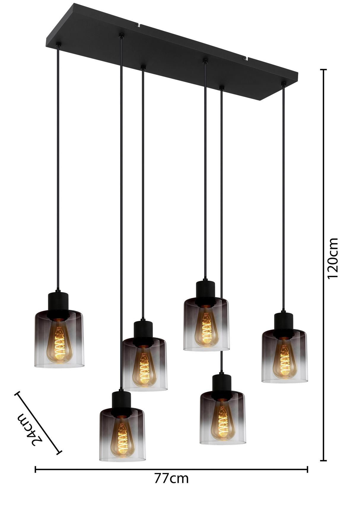 ZÁVĚSNÉ SVÍTIDLO ESTELLE - černá, kov/sklo (77/18/120cm) - Mömax