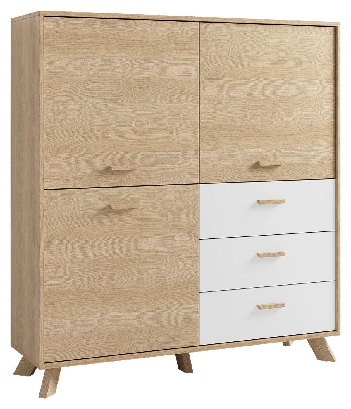 Highboard Bastian Eiche Bianco/Weiß B: 120 cm - Eiche Bianco/Eichefarben, Design, Holz/Holzwerkstoff (120/131/36,5cm) - MID.YOU
