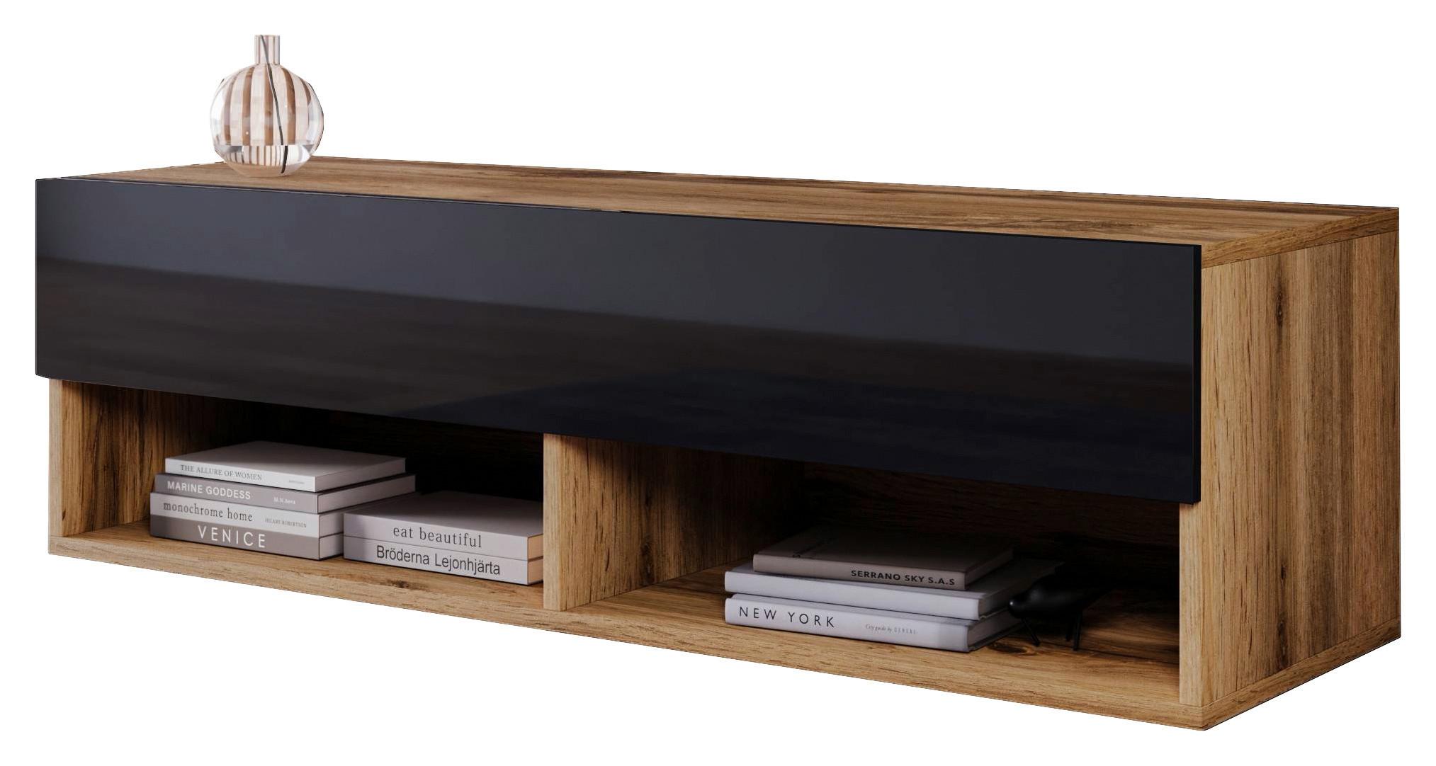 Tv-lowboard B: 100 Cm Eiche Wotan/schwarz Hochglanz