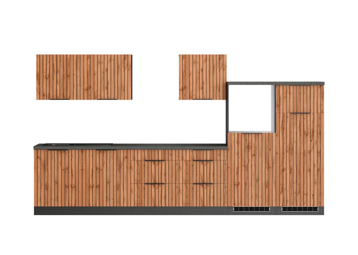 Küchenleerblock Liverpool Graphit/Eiche Dekor B: 360 cm - Schieferfarben/Eiche Wotan, Basics, Holzwerkstoff (360cm) - Held