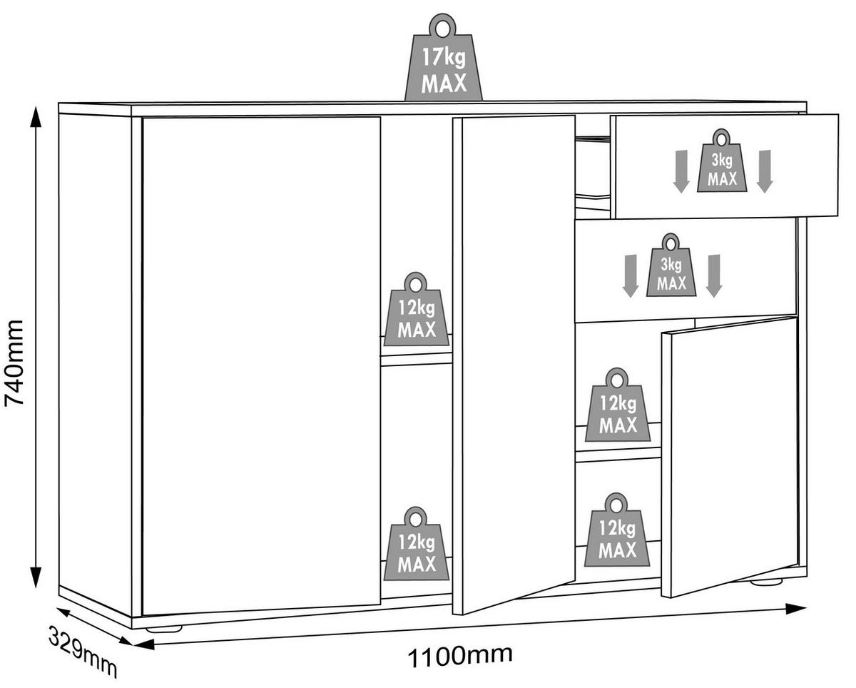 Kommode Salia Anthrazit/Eiche Dekor B:100cm - Honigeiche/Anthrazit, Design, Holzwerkstoff (100/74/33cm) - MID.YOU