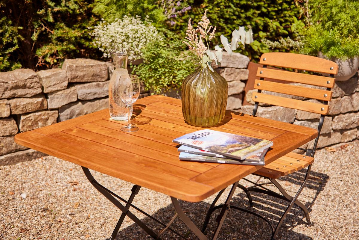 Gartentisch Klappbar Robinienholz/Metall L 80 cm - Robinienfarben/Schwarz, KONVENTIONELL, Holz/Metall (80/80/78cm) - Siena Garden