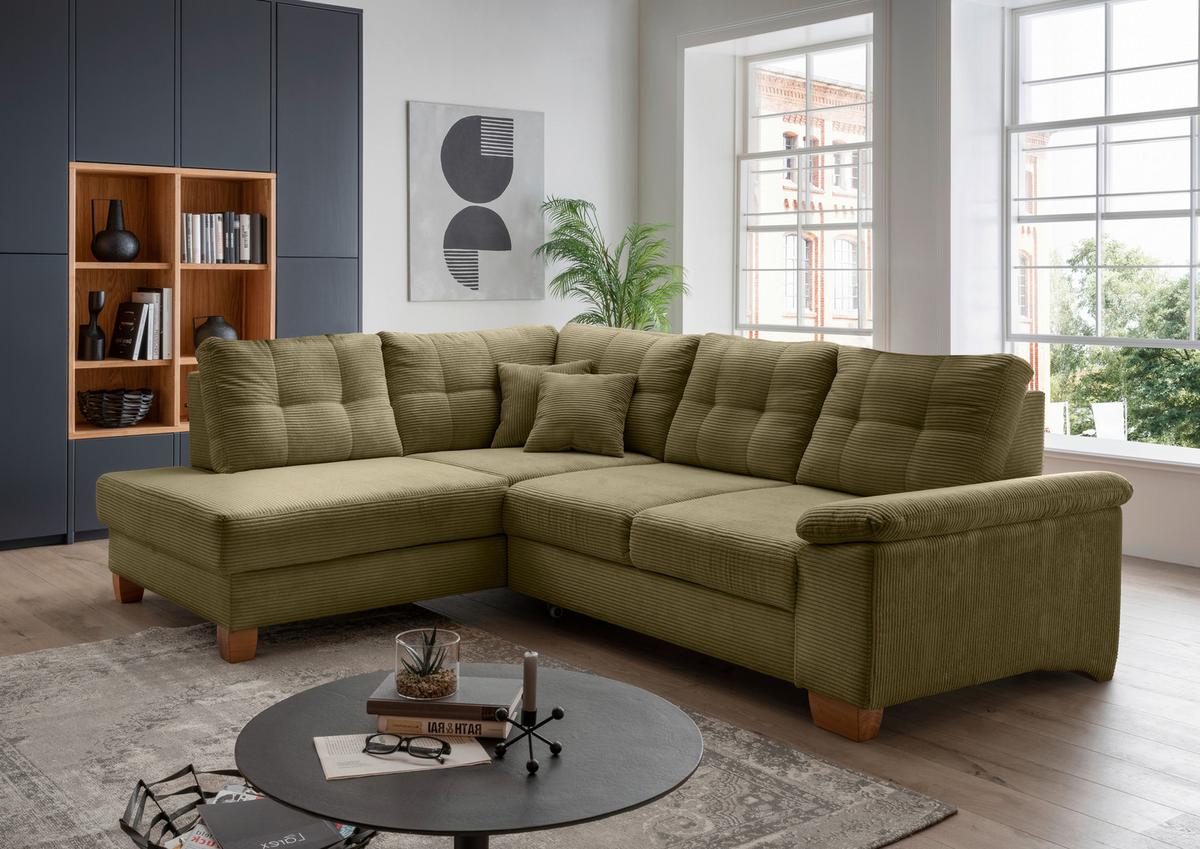 Ecksofa Brizzini Olivgrün S: 206x274 Cm - Naturfarben/Olivgrün, MODERN, Textil (206/274cm) - Livetastic