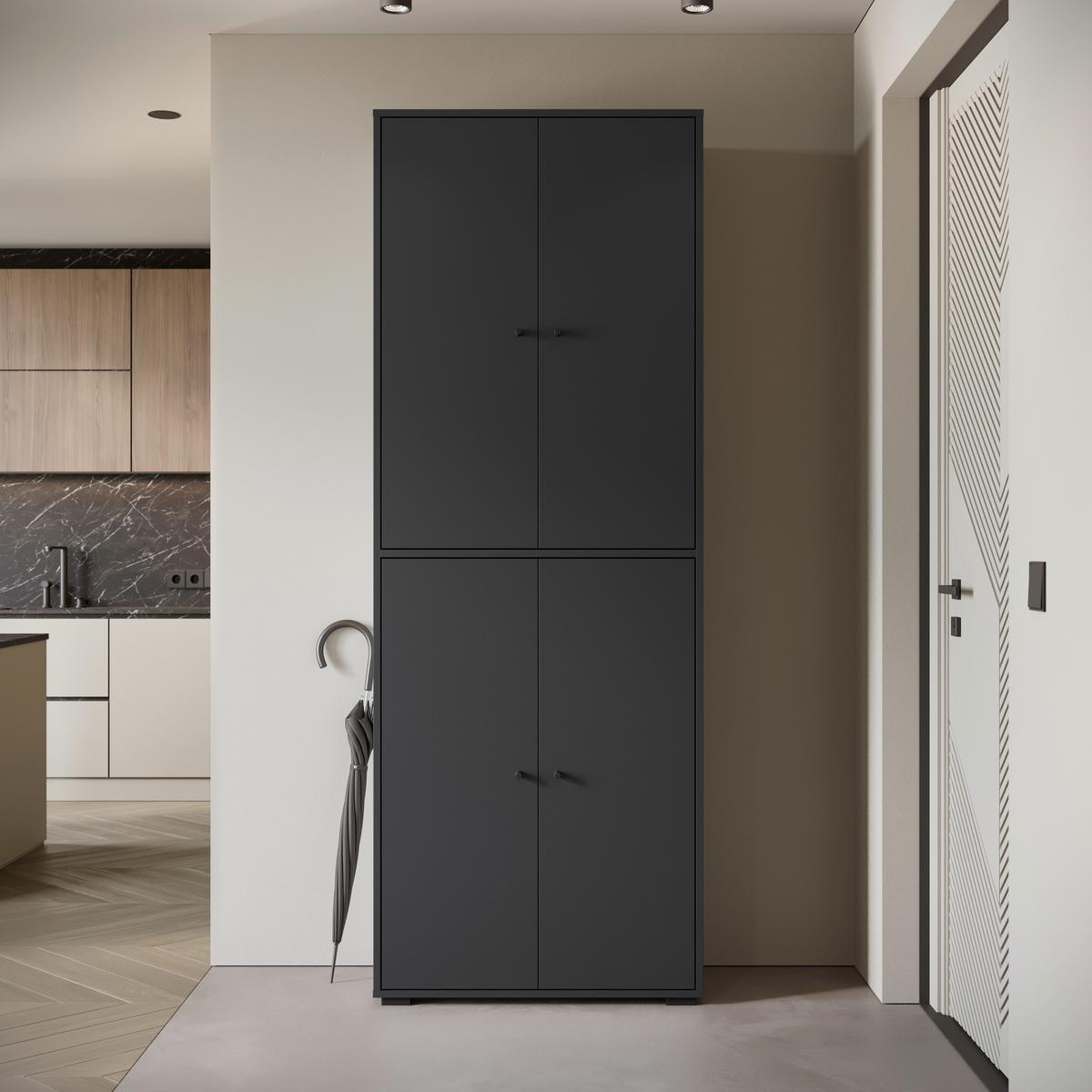 Schuhschrank Dino 023 Schwarz B: 70 Cm - Schwarz, Basics, Holzwerkstoff (70/190/33cm) - P & B